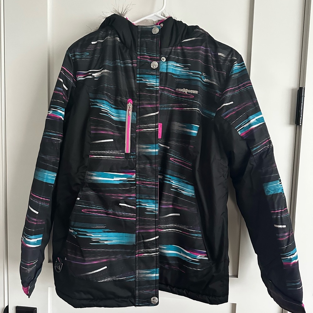 ZeroXposur Black Jacket with Blue and Pink Accents and matching ski gloves